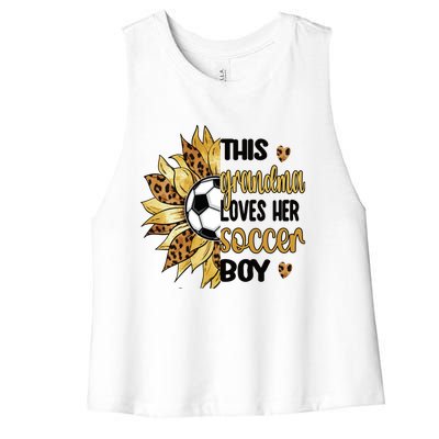 Grandma Loves Her Soccer Boy Soccer Player Grandmother Great Gift Women's Racerback Cropped Tank