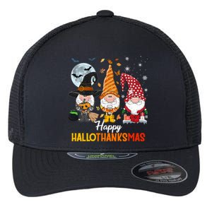 Gnomes Lover Halloween Merry Christmas Happy Hallothanksmas Flexfit Unipanel Trucker Cap