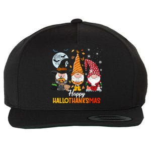 Gnomes Lover Halloween Merry Christmas Happy Hallothanksmas Wool Snapback Cap