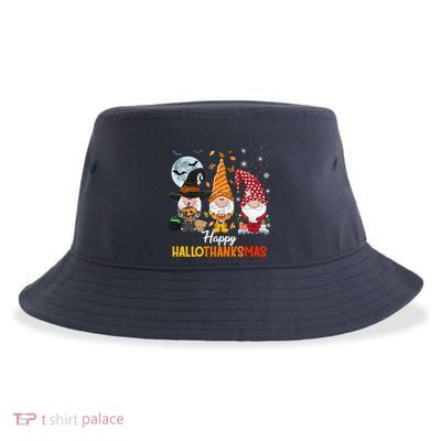 Gnomes Lover Halloween Merry Christmas Happy Hallothanksmas Sustainable Bucket Hat