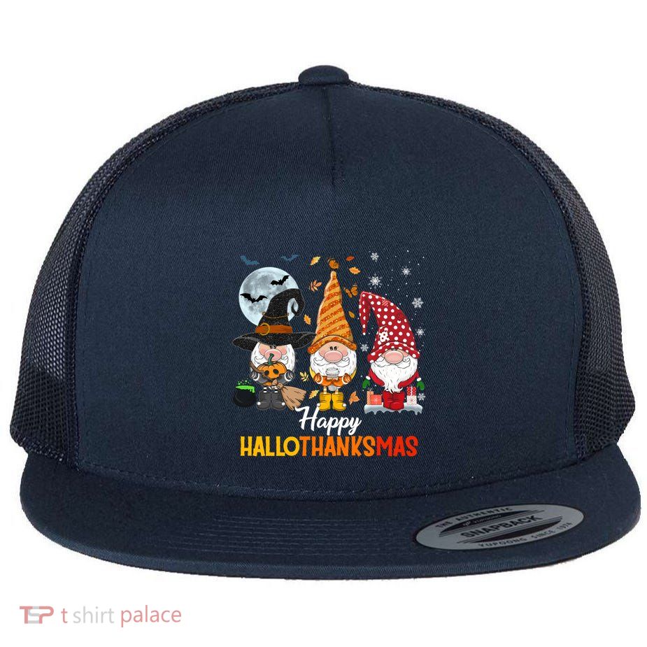 Gnomes Lover Halloween Merry Christmas Happy Hallothanksmas Flatbill Hat