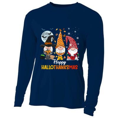 Gnomes Lover Halloween Merry Christmas Happy Hallothanksmas Cooling Performance Long Sleeve Crew