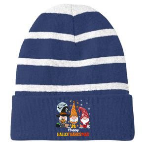 Gnomes Lover Halloween Merry Christmas Happy Hallothanksmas Striped Beanie with Solid Band