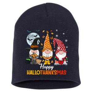 Gnomes Lover Halloween Merry Christmas Happy Hallothanksmas Short Acrylic Beanie