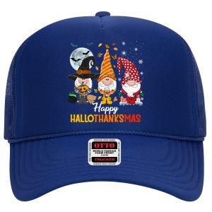 Gnomes Lover Halloween Merry Christmas Happy Hallothanksmas High Crown Mesh Back Trucker Hat