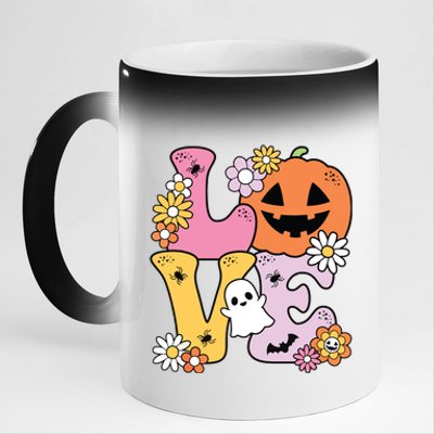 Groovy Love Halloween Floral Pumpkin Ghost Retro 11oz Black Color Changing Mug