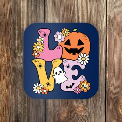 Groovy Love Halloween Floral Pumpkin Ghost Retro Coaster