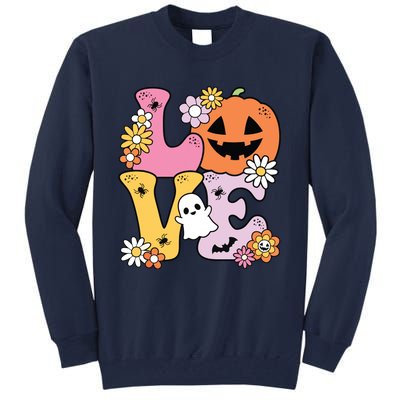 Groovy Love Halloween Floral Pumpkin Ghost Retro Tall Sweatshirt