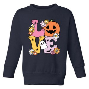 Groovy Love Halloween Floral Pumpkin Ghost Retro Toddler Sweatshirt