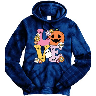 Groovy Love Halloween Floral Pumpkin Ghost Retro Tie Dye Hoodie