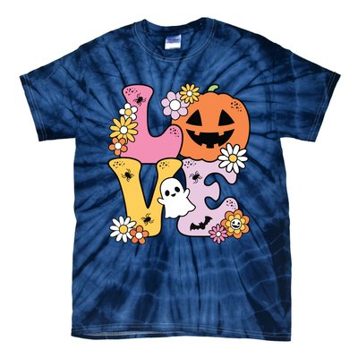 Groovy Love Halloween Floral Pumpkin Ghost Retro Tie-Dye T-Shirt