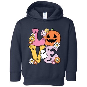 Groovy Love Halloween Floral Pumpkin Ghost Retro Toddler Hoodie