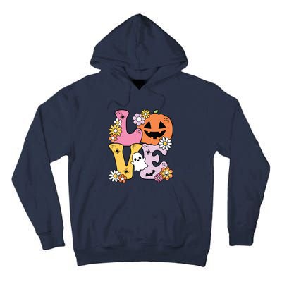 Groovy Love Halloween Floral Pumpkin Ghost Retro Tall Hoodie