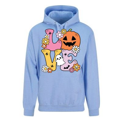 Groovy Love Halloween Floral Pumpkin Ghost Retro Unisex Surf Hoodie