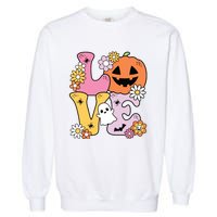 Groovy Love Halloween Floral Pumpkin Ghost Retro Garment-Dyed Sweatshirt