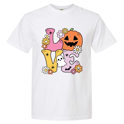 Groovy Love Halloween Floral Pumpkin Ghost Retro Garment-Dyed Heavyweight T-Shirt