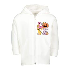 Groovy Love Halloween Floral Pumpkin Ghost Retro Toddler Zip Fleece Hoodie