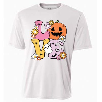 Groovy Love Halloween Floral Pumpkin Ghost Retro Cooling Performance Crew T-Shirt