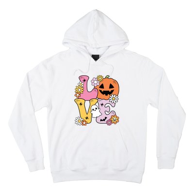 Groovy Love Halloween Floral Pumpkin Ghost Retro Hoodie