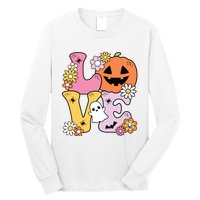 Groovy Love Halloween Floral Pumpkin Ghost Retro Long Sleeve Shirt