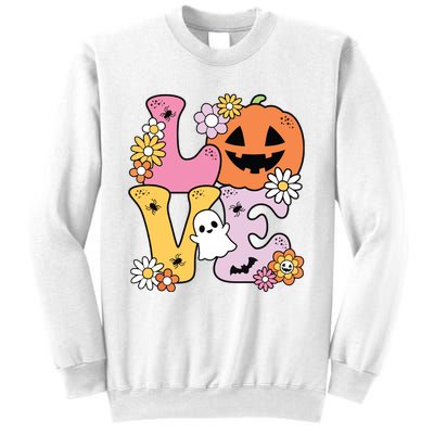 Groovy Love Halloween Floral Pumpkin Ghost Retro Sweatshirt