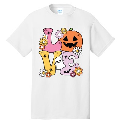 Groovy Love Halloween Floral Pumpkin Ghost Retro Tall T-Shirt