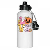 Groovy Love Halloween Floral Pumpkin Ghost Retro Aluminum Water Bottle