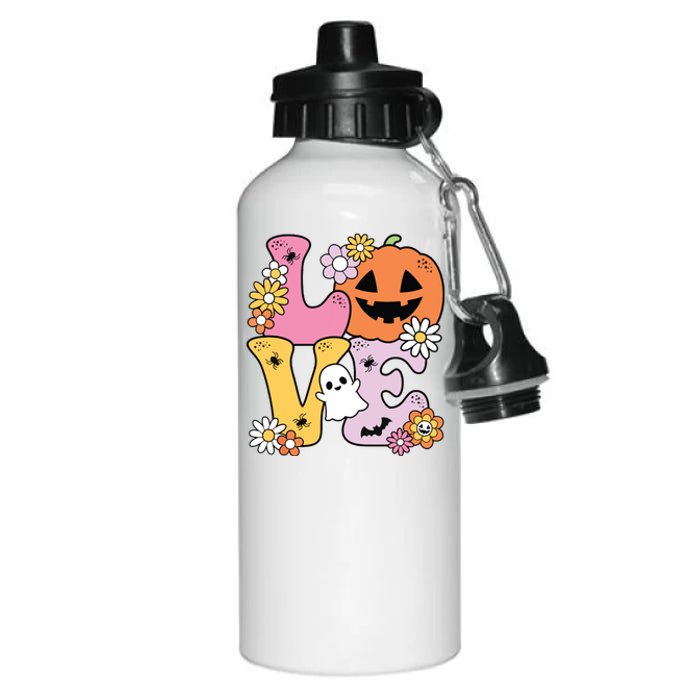 Groovy Love Halloween Floral Pumpkin Ghost Retro Aluminum Water Bottle