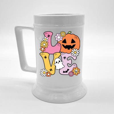 Groovy Love Halloween Floral Pumpkin Ghost Retro Beer Stein