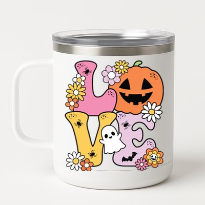 Groovy Love Halloween Floral Pumpkin Ghost Retro 12 oz Stainless Steel Tumbler Cup