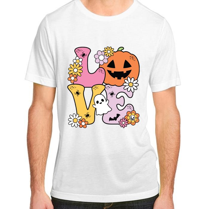 Groovy Love Halloween Floral Pumpkin Ghost Retro Adult ChromaSoft Performance T-Shirt