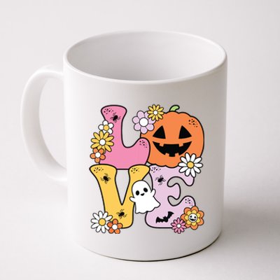 Groovy Love Halloween Floral Pumpkin Ghost Retro Coffee Mug