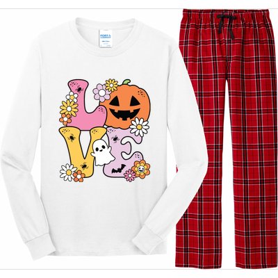 Groovy Love Halloween Floral Pumpkin Ghost Retro Long Sleeve Pajama Set