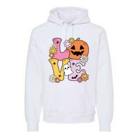 Groovy Love Halloween Floral Pumpkin Ghost Retro Premium Hoodie