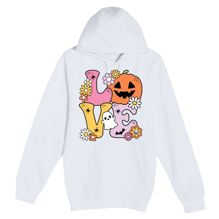 Groovy Love Halloween Floral Pumpkin Ghost Retro Premium Pullover Hoodie