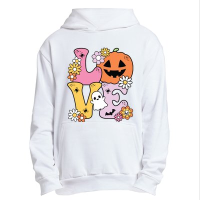 Groovy Love Halloween Floral Pumpkin Ghost Retro Urban Pullover Hoodie