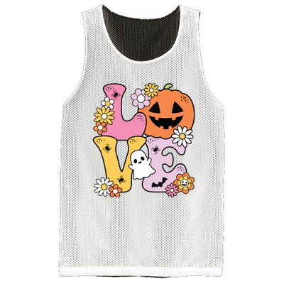 Groovy Love Halloween Floral Pumpkin Ghost Retro Mesh Reversible Basketball Jersey Tank