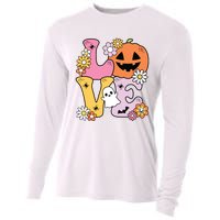 Groovy Love Halloween Floral Pumpkin Ghost Retro Cooling Performance Long Sleeve Crew