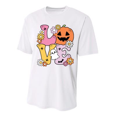 Groovy Love Halloween Floral Pumpkin Ghost Retro Performance Sprint T-Shirt