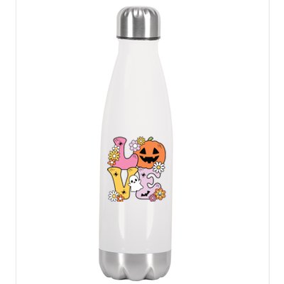 Groovy Love Halloween Floral Pumpkin Ghost Retro Stainless Steel Insulated Water Bottle