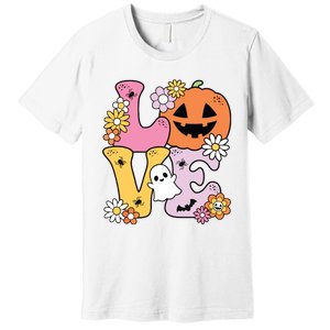 Groovy Love Halloween Floral Pumpkin Ghost Retro Premium T-Shirt