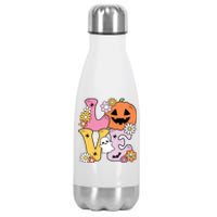 Groovy Love Halloween Floral Pumpkin Ghost Retro Stainless Steel Insulated Water Bottle