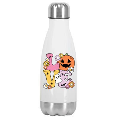 Groovy Love Halloween Floral Pumpkin Ghost Retro Stainless Steel Insulated Water Bottle