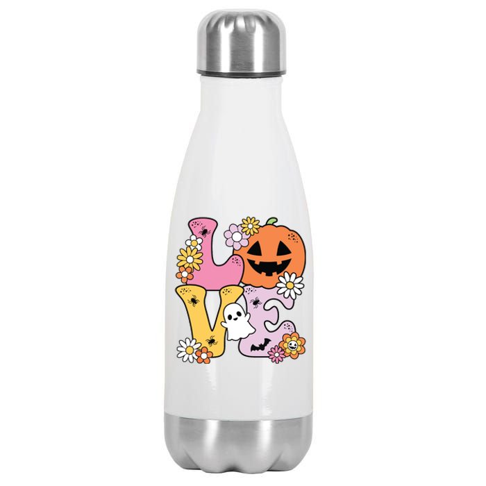 Groovy Love Halloween Floral Pumpkin Ghost Retro Stainless Steel Insulated Water Bottle