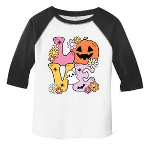 Groovy Love Halloween Floral Pumpkin Ghost Retro Toddler Fine Jersey T-Shirt