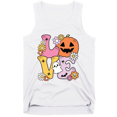 Groovy Love Halloween Floral Pumpkin Ghost Retro Tank Top