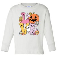 Groovy Love Halloween Floral Pumpkin Ghost Retro Toddler Long Sleeve Shirt