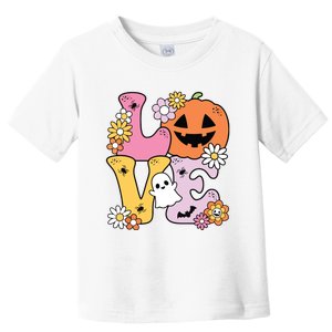 Groovy Love Halloween Floral Pumpkin Ghost Retro Toddler T-Shirt