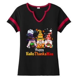 Gnomes Lover Halloween Merry Christmas Happy Hallothanksmas Ladies Halftime Notch Neck Tee