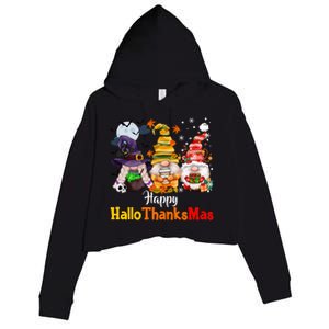 Gnomes Lover Halloween Merry Christmas Happy Hallothanksmas Crop Fleece Hoodie